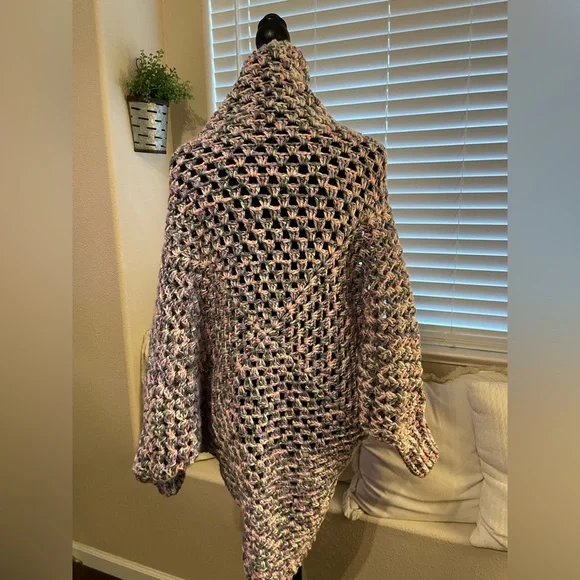 Handmade Crochet Oversized Shrug Cocoon Sweater Knit Cozy Wrap - Picture 6 of 8